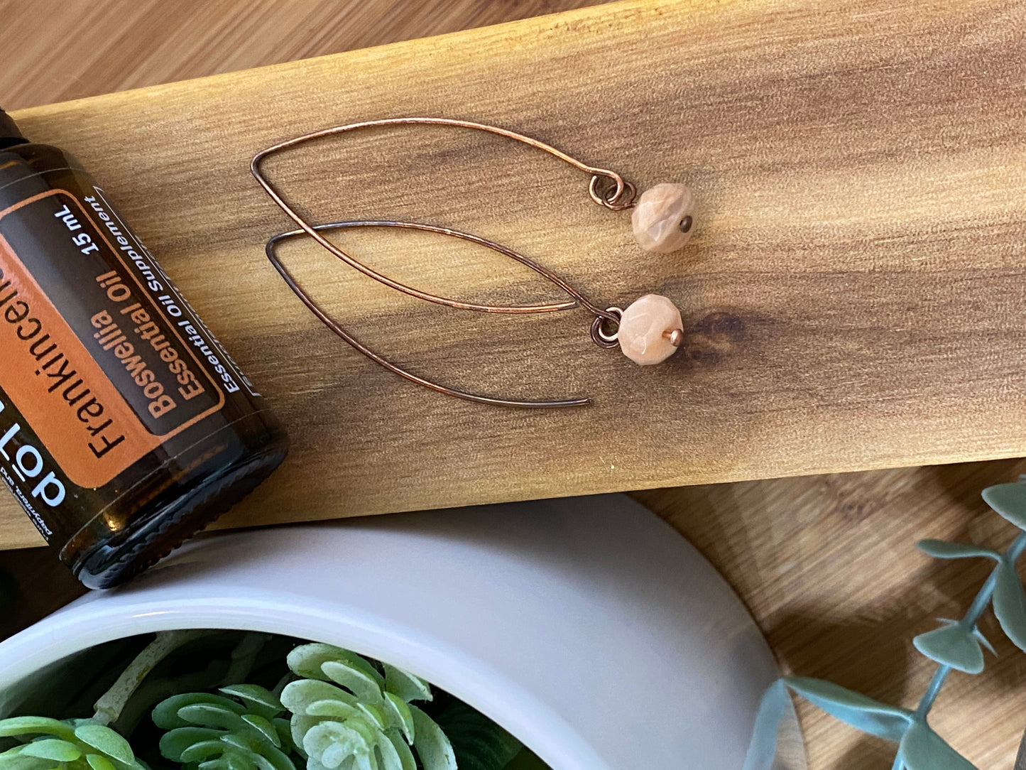 Copper Marquis Raw Sunstone Dangles : Earrings