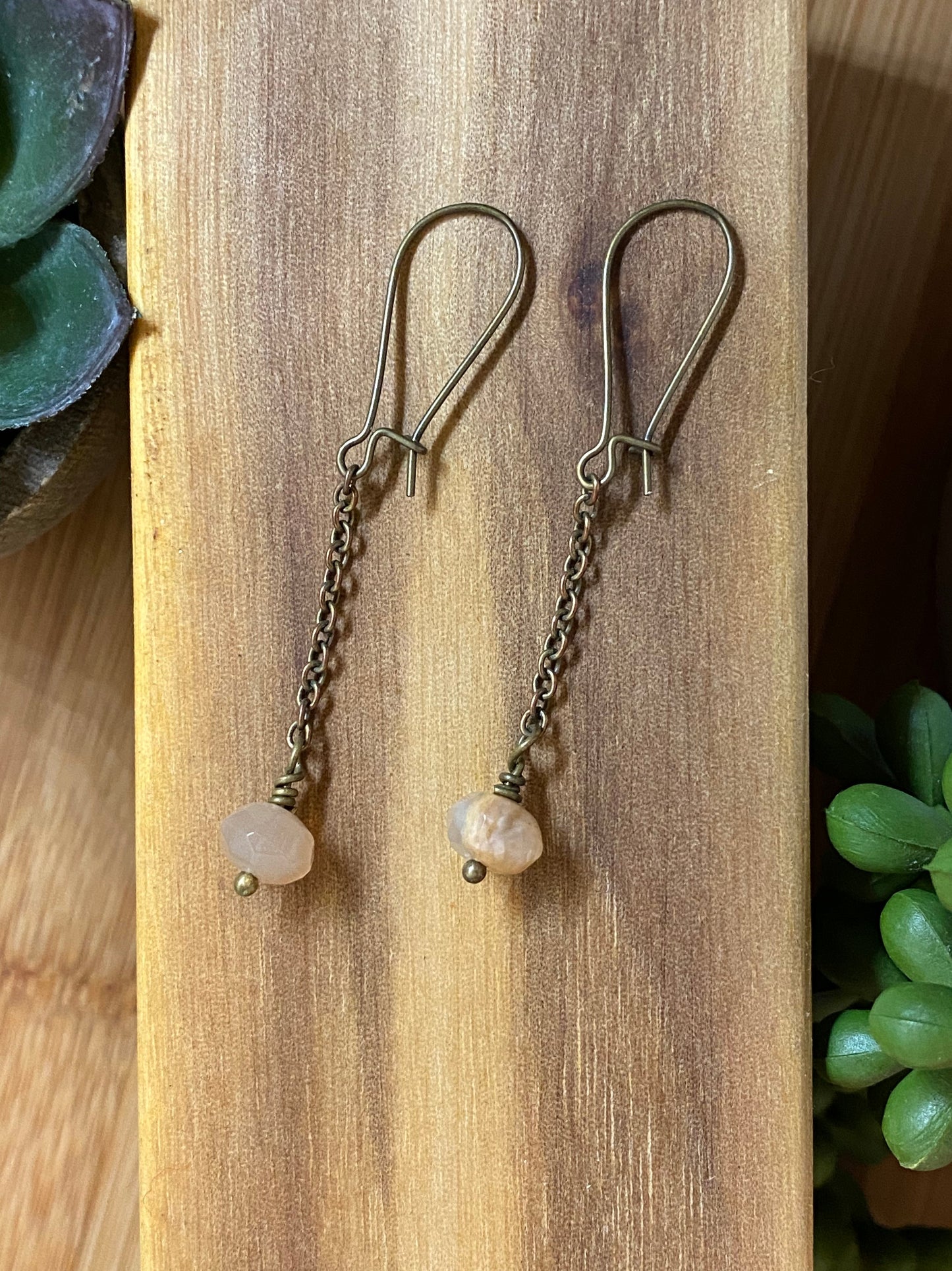Brass chain dangles with raw sunstone : Earrings