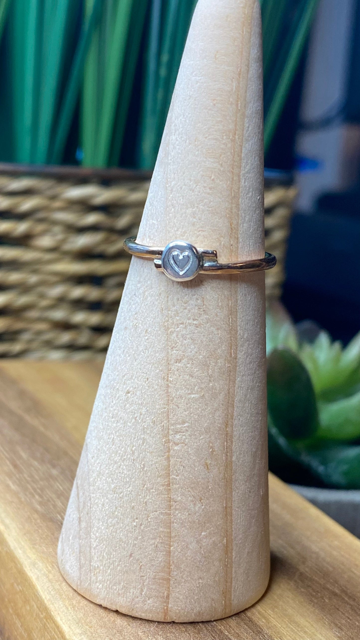 Stacking Rings - CrissCross Band w/Brass Heart Embellishment