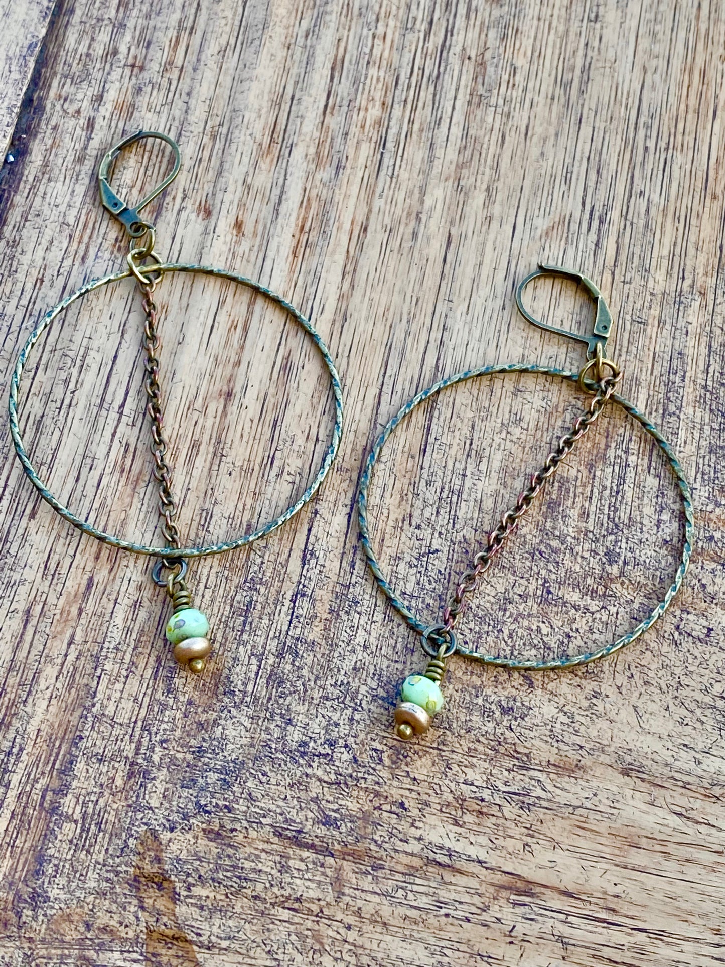 Earrings: Brass Dangles with glass bead accent