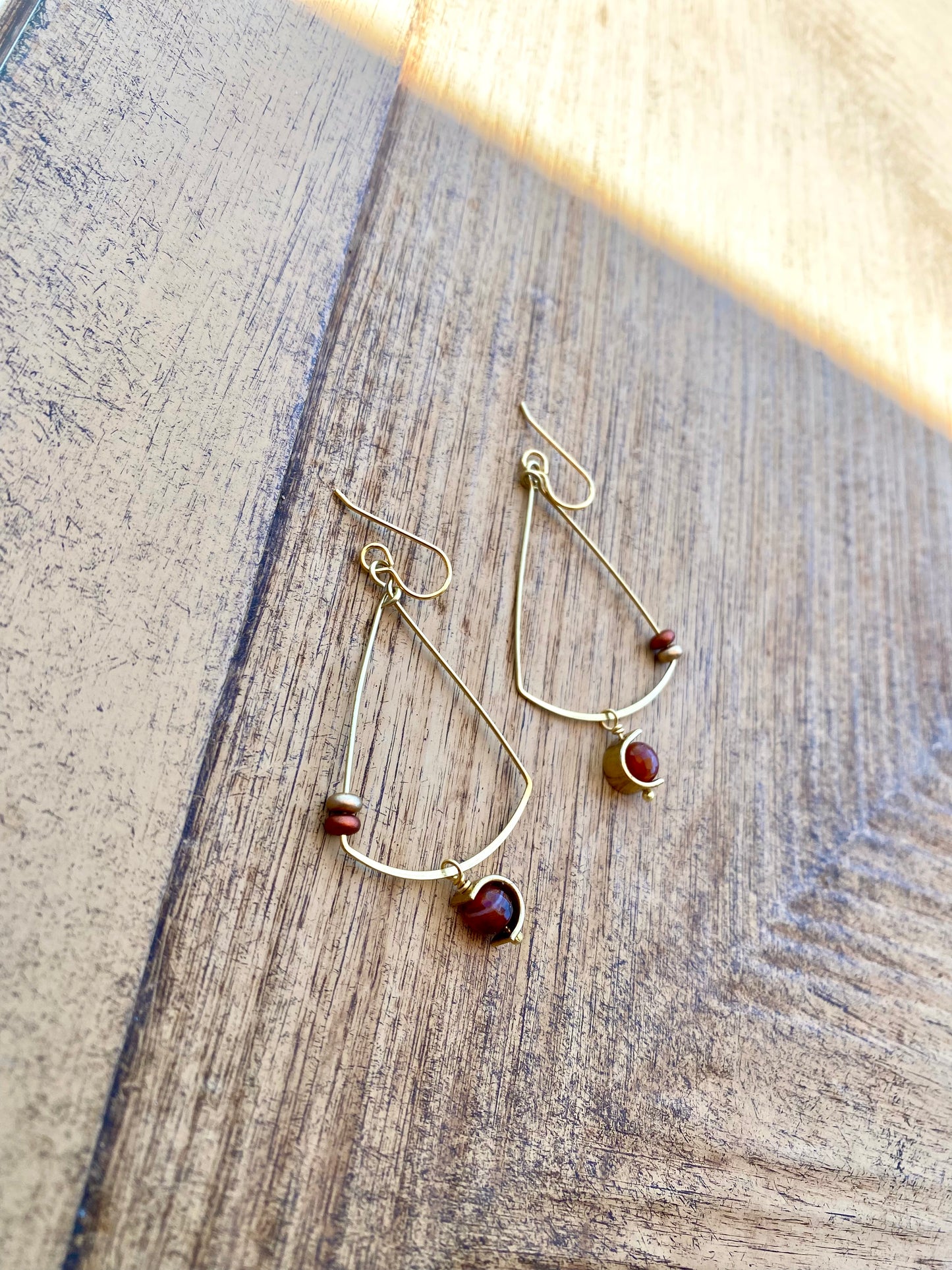 Earrings: Brass Dangles with faceted Jasper and glass bead accent