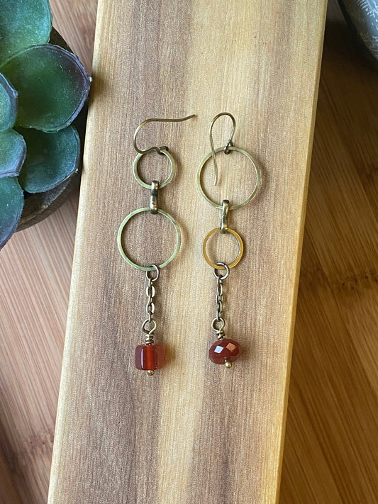 Brass Chain Dangle Carnelian - Cousins Pair | Shape of Things Collection : Earrings