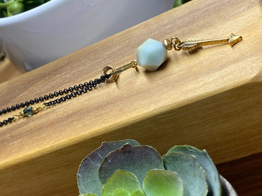 Necklace -36” Hex Amazonite on a black brass chain