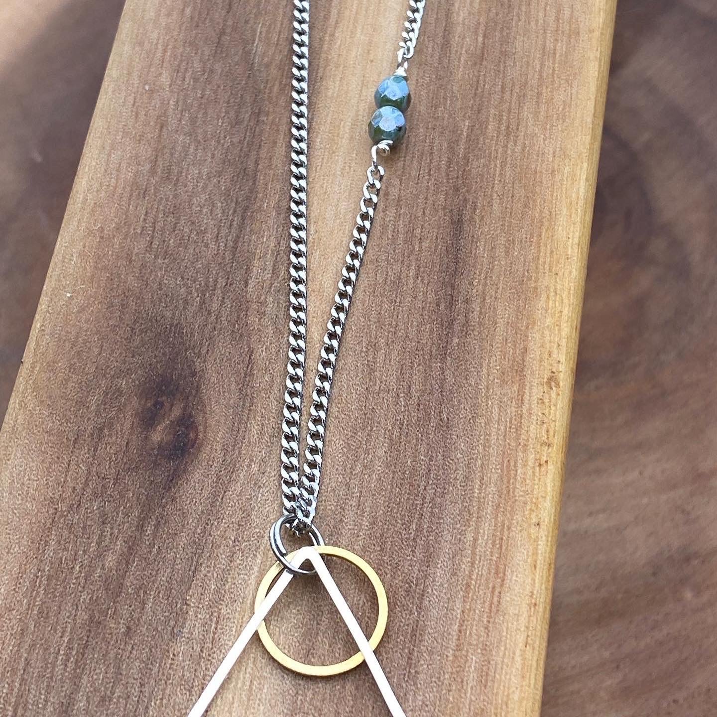 Necklace: Lariat length, Stacking Shapes with glass bead accent   SALE