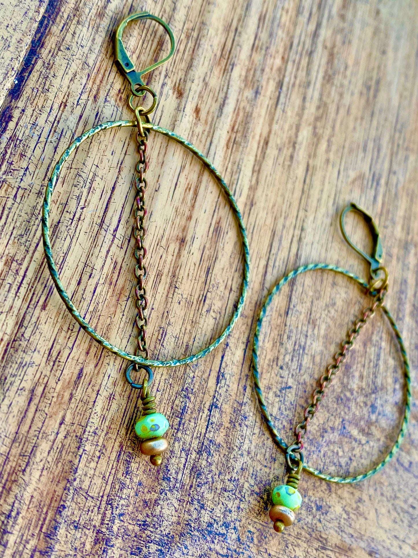 Earrings: Brass Dangles with glass bead accent