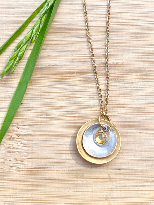 Sunrise Brass & Sterling Silver Domes Necklace
