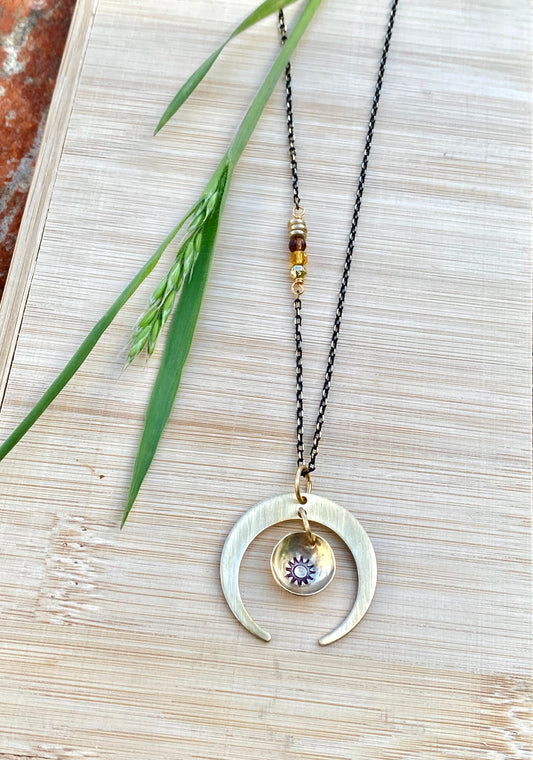 YinYang Brass Moon & Dome Sun Necklace