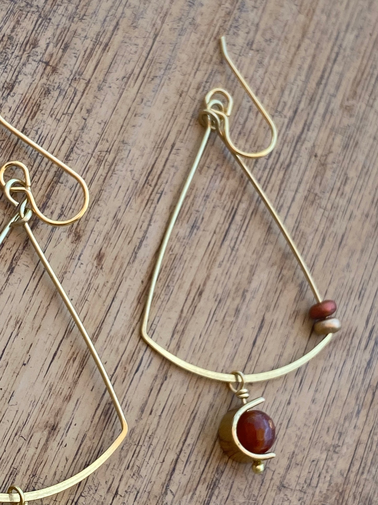 Earrings: Brass Dangles with faceted Jasper  and glass bead accent