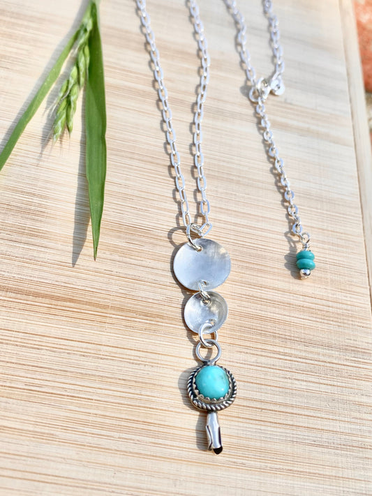 Sun Ray Sterling Silver Dome $ Turquoise Necklace