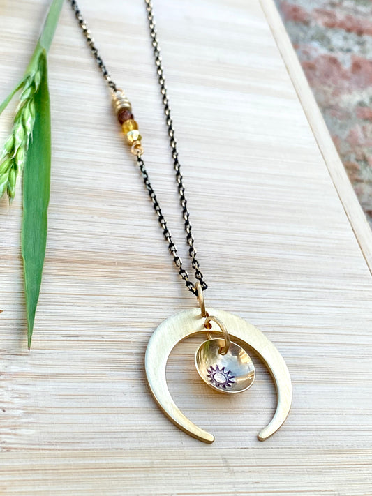 YinYang Brass Moon & Dome Sun Necklace