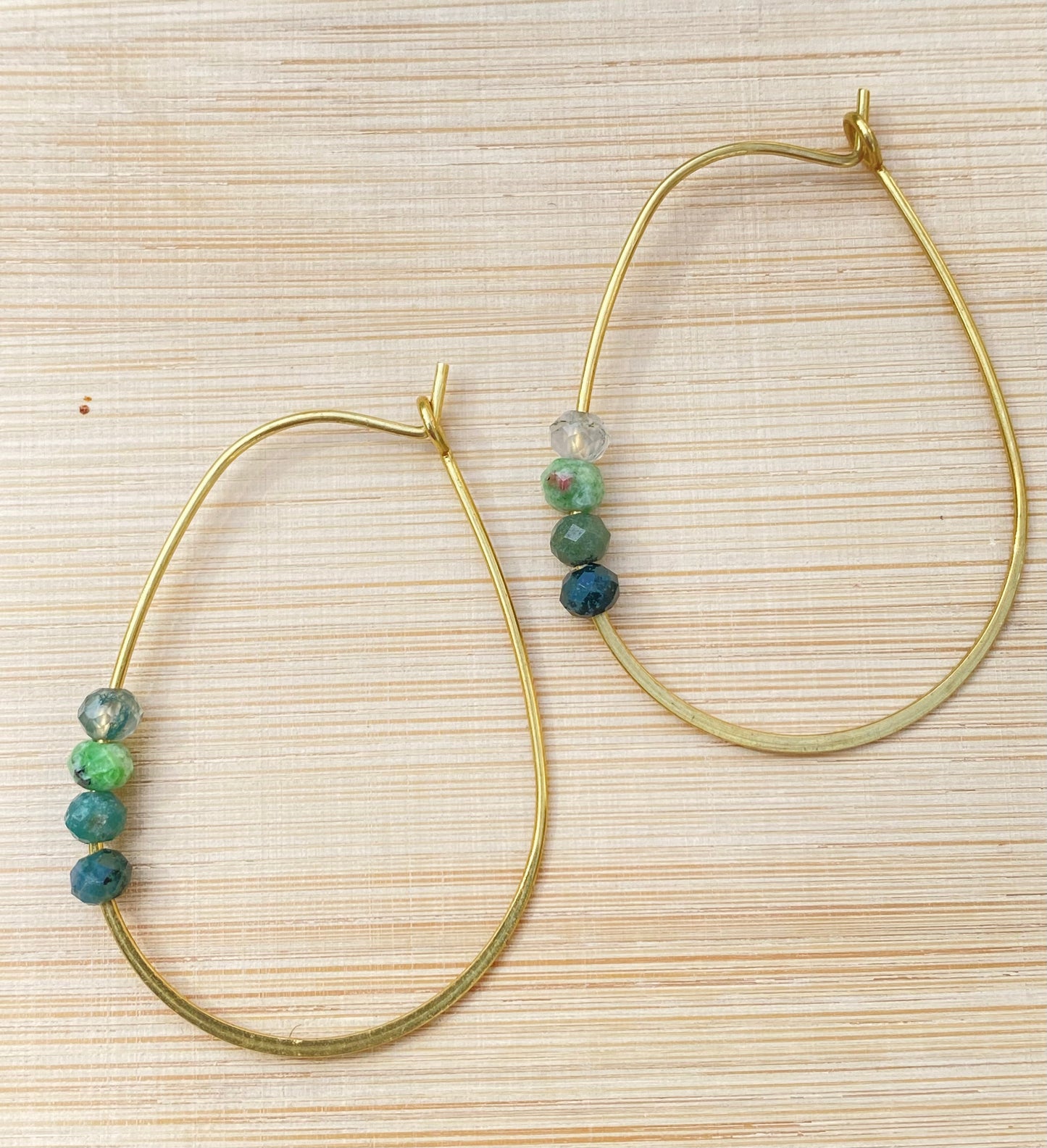 Light & Breezy Brass Earrings w/Faceted Raw Emerald