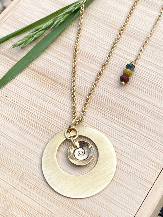 Life’s Spiral Brass Circle Necklace