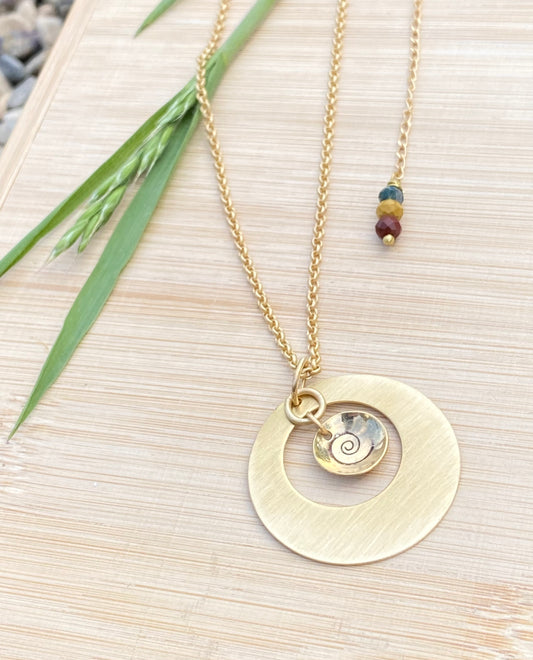 Life’s Spiral Brass Circle Necklace
