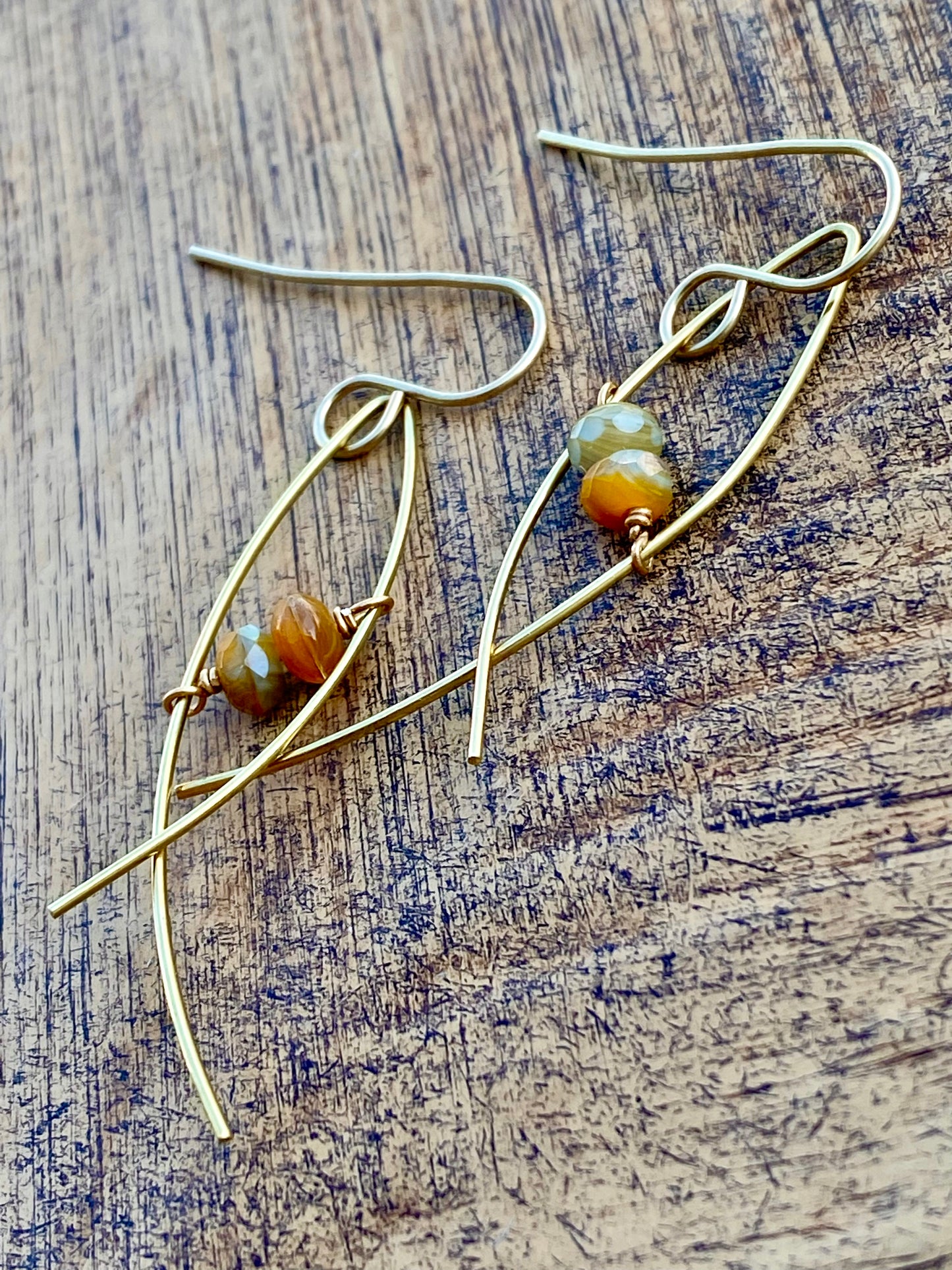 Earrings: Brass Dangles with and glass bead accent